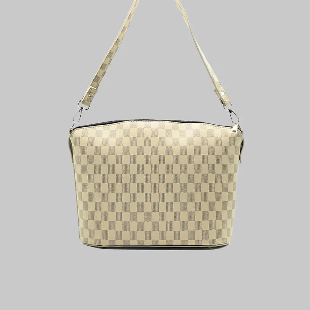 Chroma Check Shoulder Bag – Camel Checkered Handbag with Long Strap, view 1