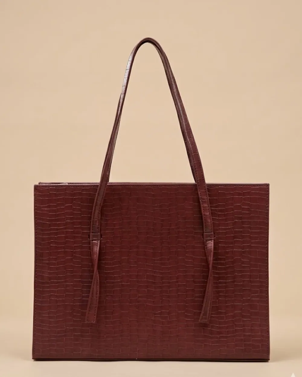 Maroon croc-textured ZARVA shoulder tote