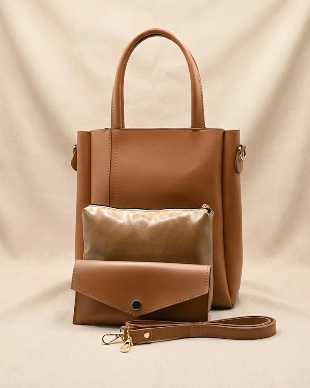 Urban Chic 4-in-1 Tote Bag Set – Caramel Brown, view 1